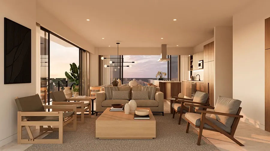 Penthouse living dining room